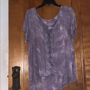 Purple and white tie dye lace up shirt